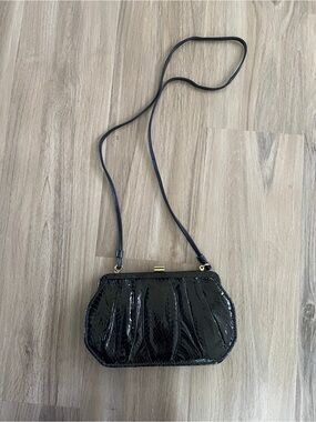 GENUINE SNAKESKIN Vintage Pantera black and brass evening bag clutch.